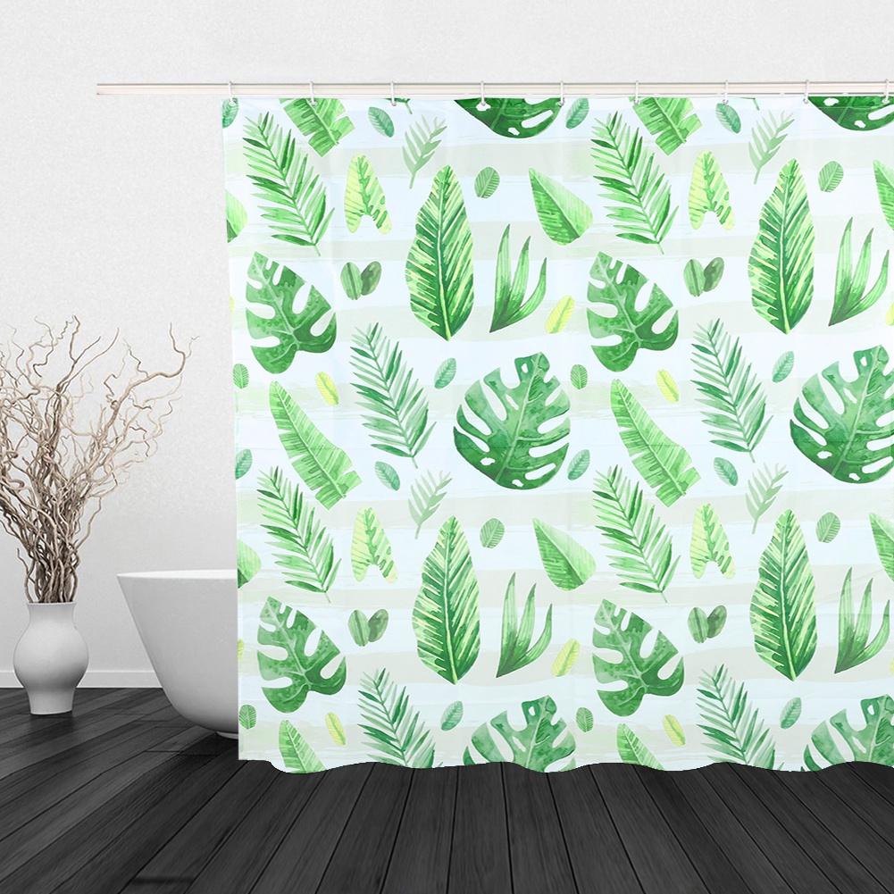 Unique Plant Leaves Pattern Shower Curtain Waterproof Mildew Proof Bathroom Curtain Decoration150x180cm