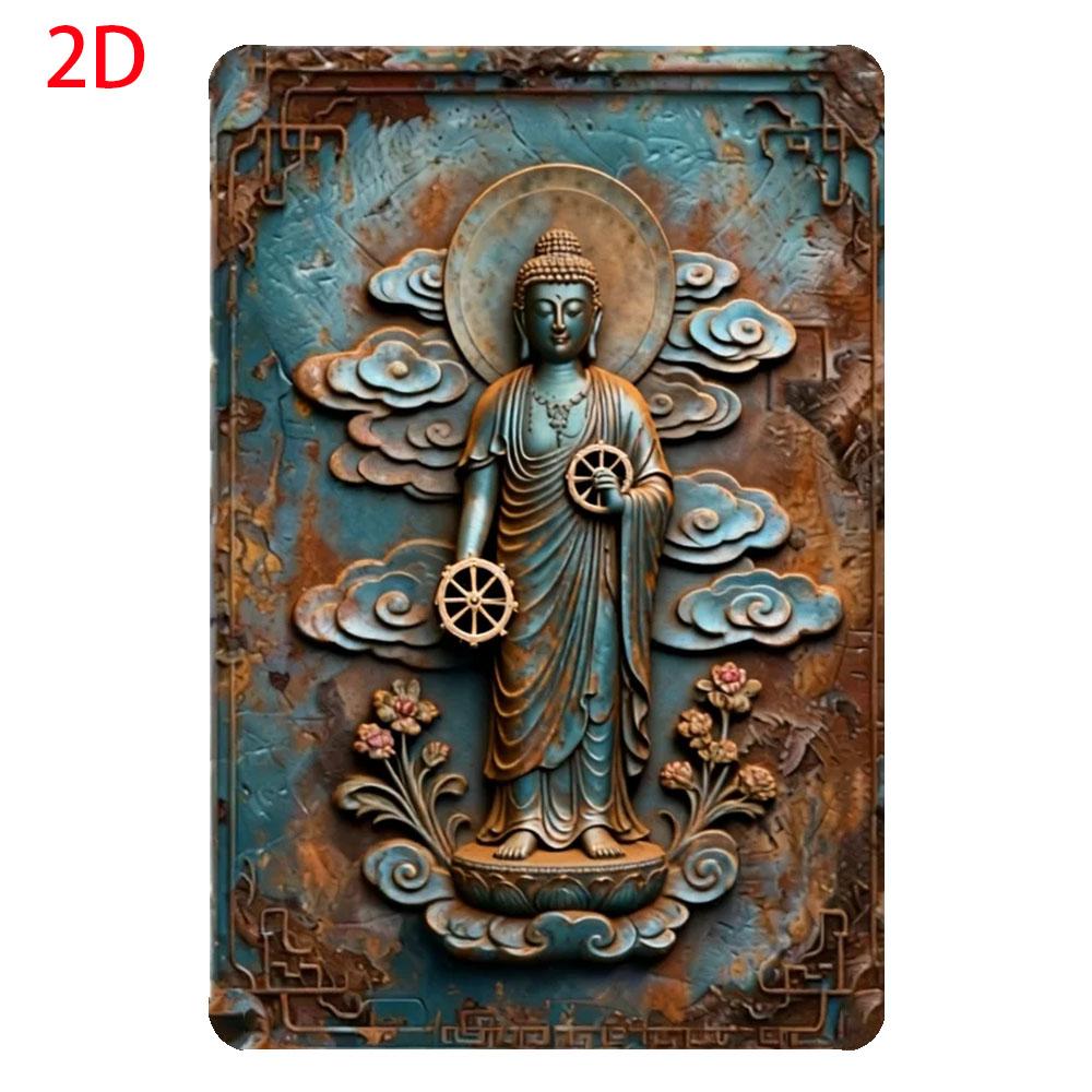 Tin SignVintage Golden Leaf Buddha Aluminum Wall Sign Retro Metal Decor For Home GardenPerfect For Room Decor