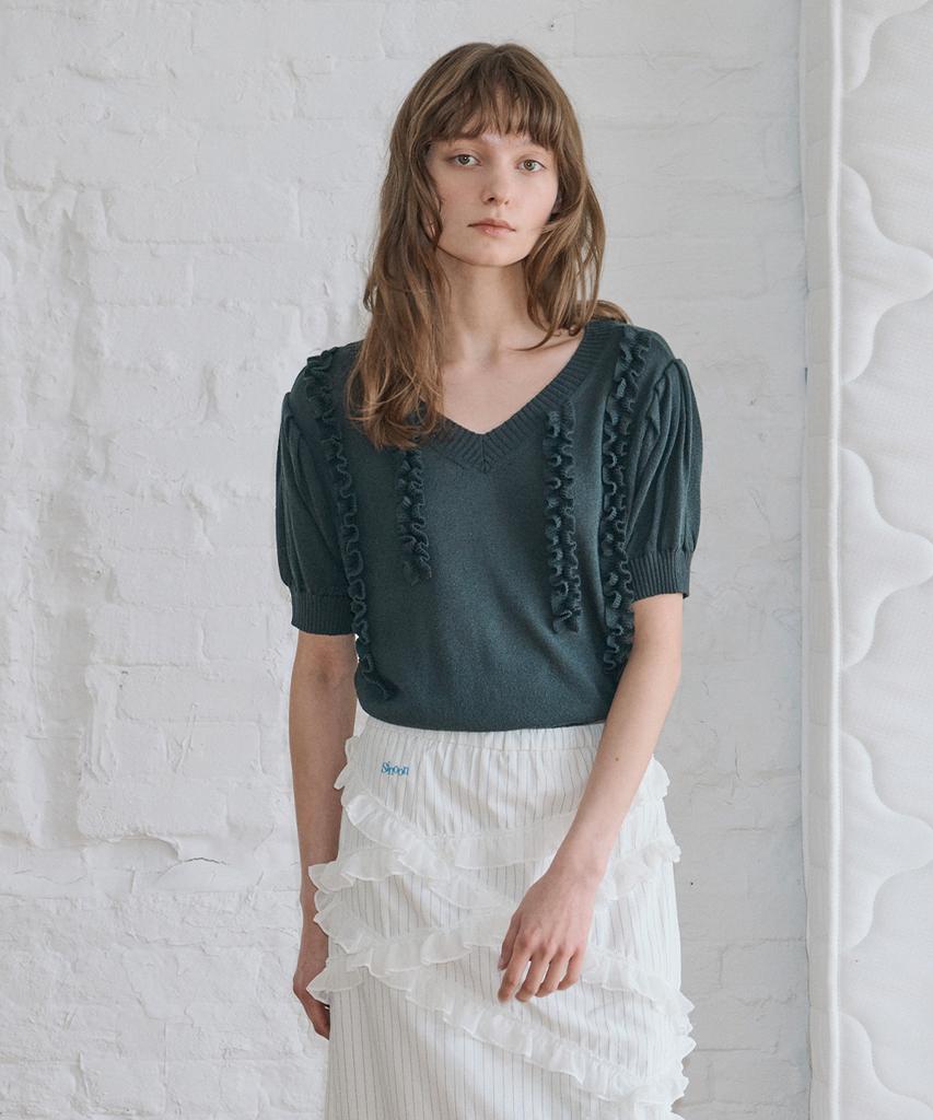 SINOON Puff Ruffle Knit Pullover (Charcoal)