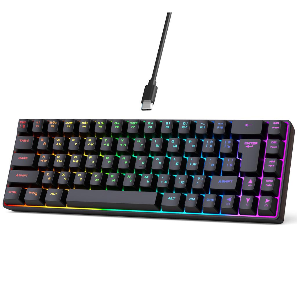 Russian English Dual Language Keyboard 68-Key RGB Backlit Gaming Mechanical Keyboard for Gaming