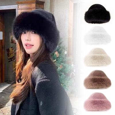 Winter Fluffy Faux Fur Bucket Hat For Women Luxury Plush Fisherman Hat Warm Winter Hat Thicken Cold Snowy Day Panama Cap