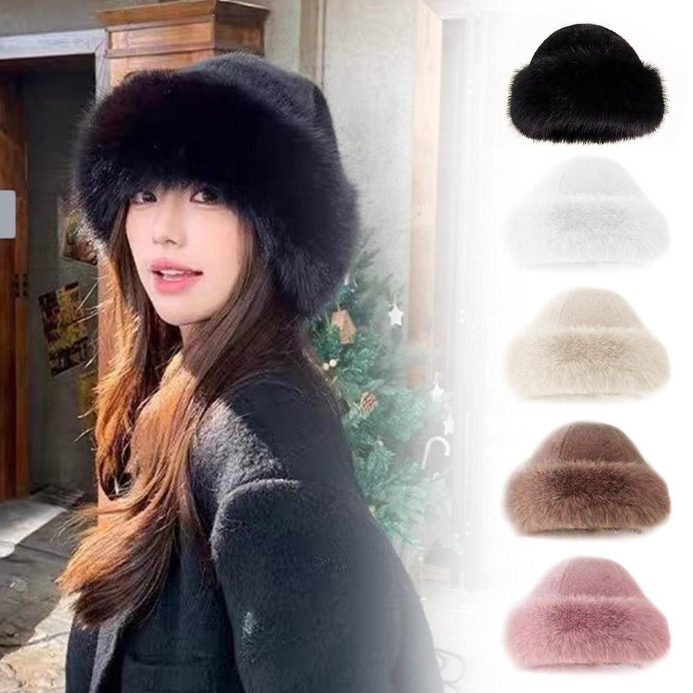 Cold Winter Fluffy Fur Bucket Hat for Women Girls Warm Thicken Fur Russian Ushanka Ladies Fluffy Snow Hat Plush Fisherman Cap