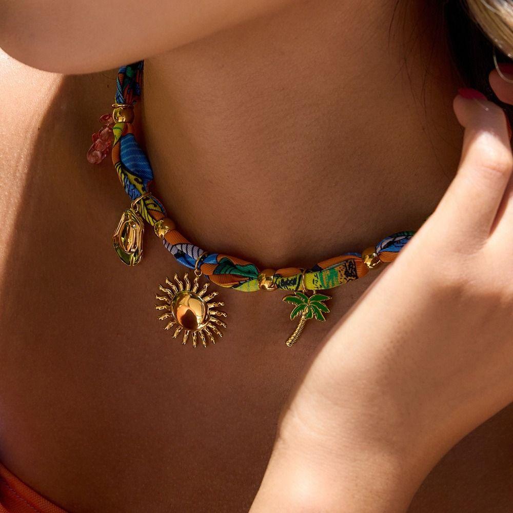 Oil Drop Pendant Scarf Necklace Multi-charm Oil Drop Pendant Necklace  Resort Style