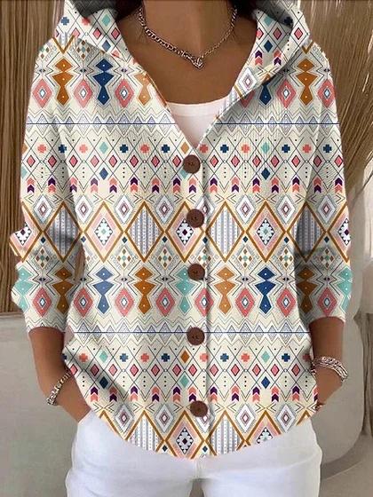New V-neck button long-sleeved hooded sweater autumn and winter Christmas fashion personalized coat women