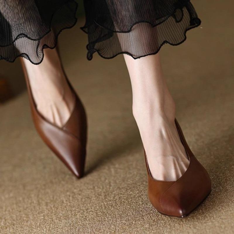 Mode Mode Klassischer Damenpumps Zehenspitzenzehe Einzelschuhe Echtes Leder Büroschuhe Sommer Elegant Damen Leichte Hohe Absätze