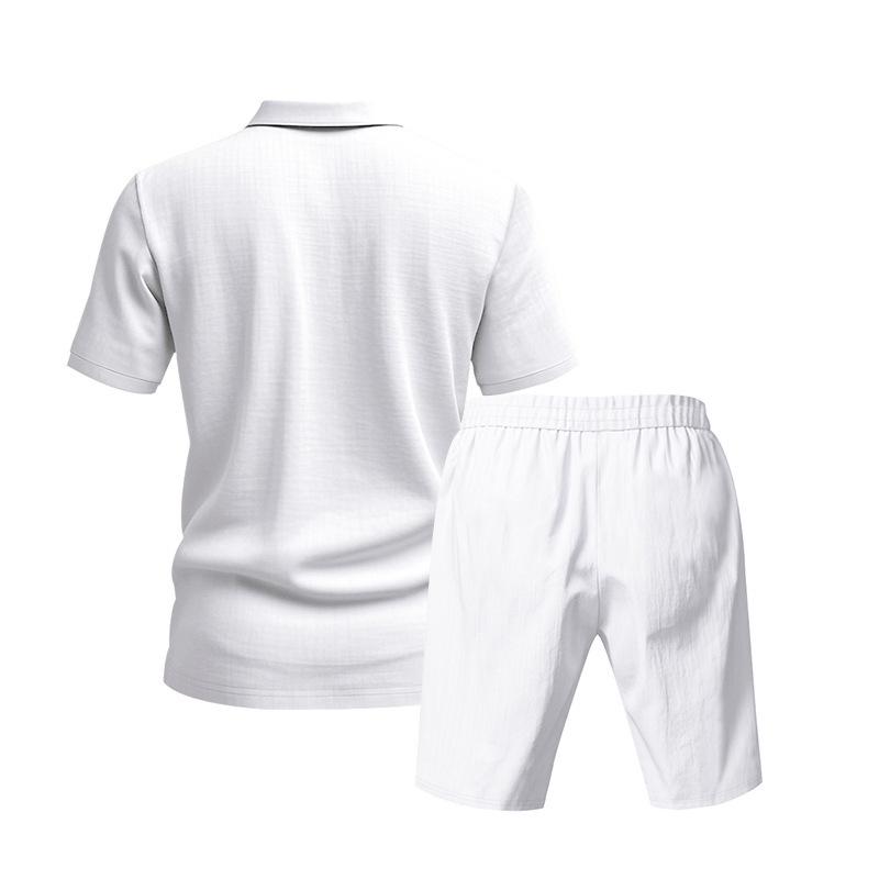 Men's Summer Lapel Button-Up Breathable Linen Polo Shirt & Casual Short Set