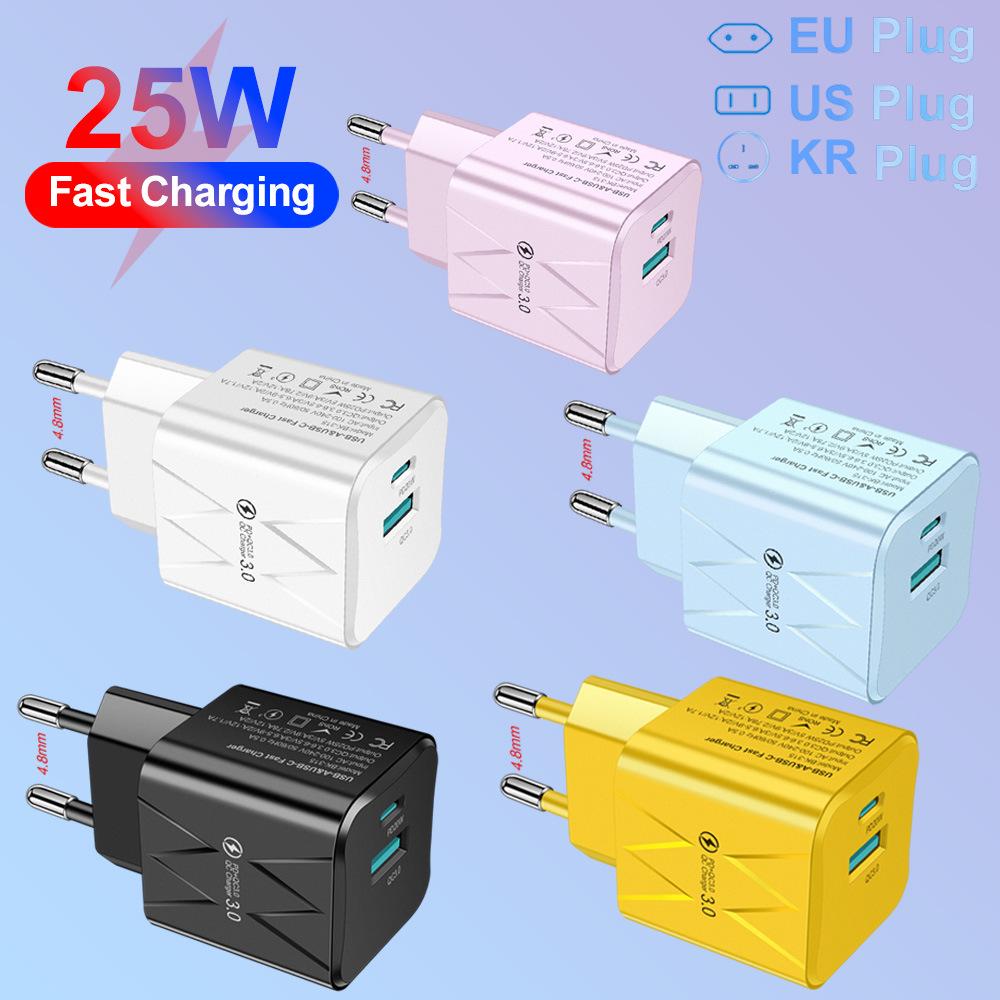 25W Colorful Macaron USB+PD Super Fast Charger EU/US/KR Standard