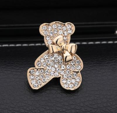 Trendy Crystal Gold Color Animal Bear Brooches for Women Sweater Pins with Rhinestone Xmas Jewelry Gifts