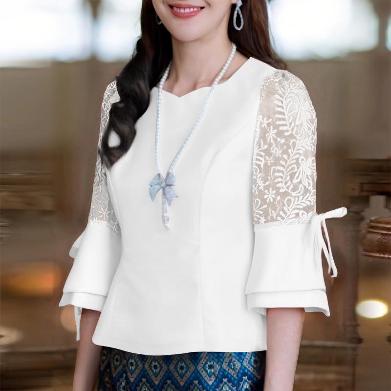 

ZANZEA Women Casual Round Neck Lace Patchwork 3/4 Sleeve Summer Blouse 3XL