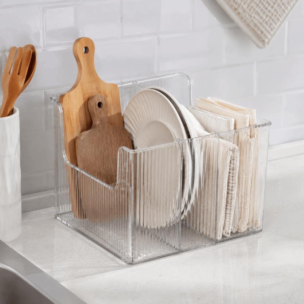 Space Saving Large Capacity Storage Container Transparent Stackable Storage Box Removable Dividers Organizing Box Makeup