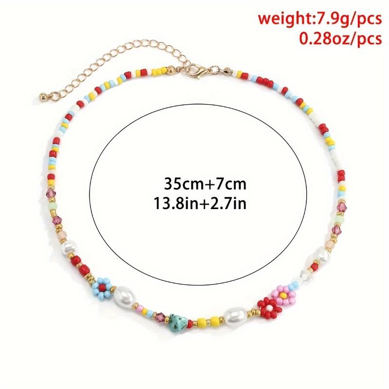 Flower Decor Beaded Necklace Handmade Colorful Vintage Clavicle Chain Rainbow Seed Beads Imitation Pearl Necklace