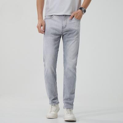 New Style of Gray Thin Jeans for Spring and Summer Business Slim Feet for Men's Pants