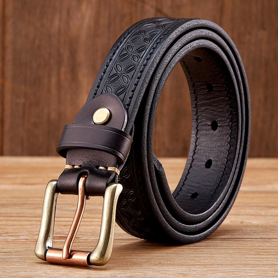 3.3cm Thick Wild Cowskin Men Belt High Quality Genuine Leather Brass Buckle Retro Strap Male Jeans Luxury Designer Belts for Man