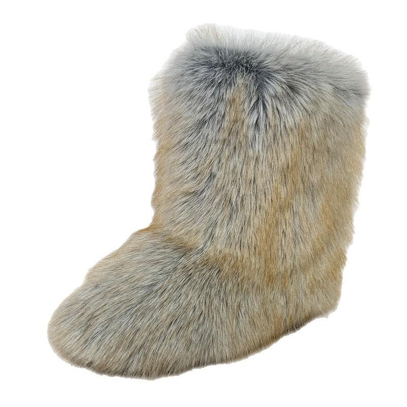 Women's Furry Faux Fur Boots Fuzzy Fluffy Mid Calf Snow Boots Winter Suede Warm Fur Lined Booties Flat Boots for Women Casual Ankle Booties Shoes
