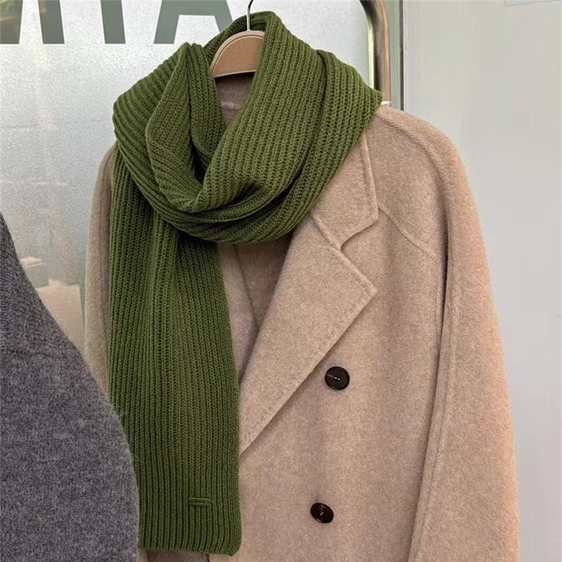 Wool Knitted Scarf Korean Version Versatile Solid Color Simple Woolen Warm Couple Thickened Scarf