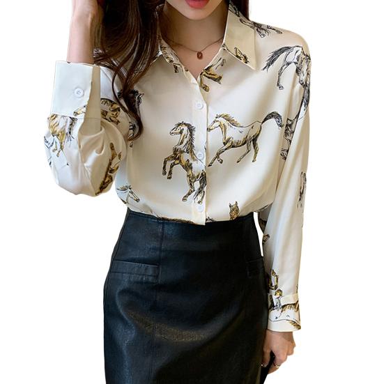 

Однобортный кардиган с длинными рукавами и длинными рукавами для поездок на работу, Свободный принт со свободными лацканами, женская блузка в стиле OL, уменьшающая возраст M бежевый