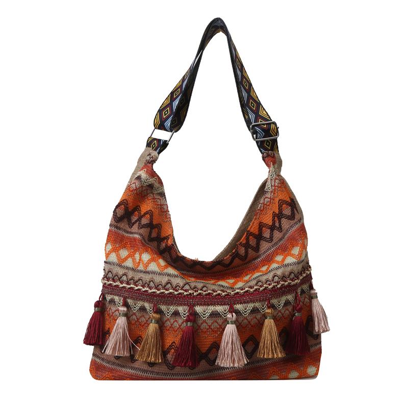Nyl Patchwork Shoulder Bags Tassel Printing Soft Ladies Bags 2026 High Quality Large Capacity Ethnic Women's Handbags