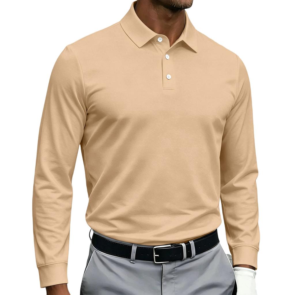 Men's Quick Dry Breathable Golf Polo Shirt Long Sleeve Button Design Casual Collar Athletic Sports Shirt