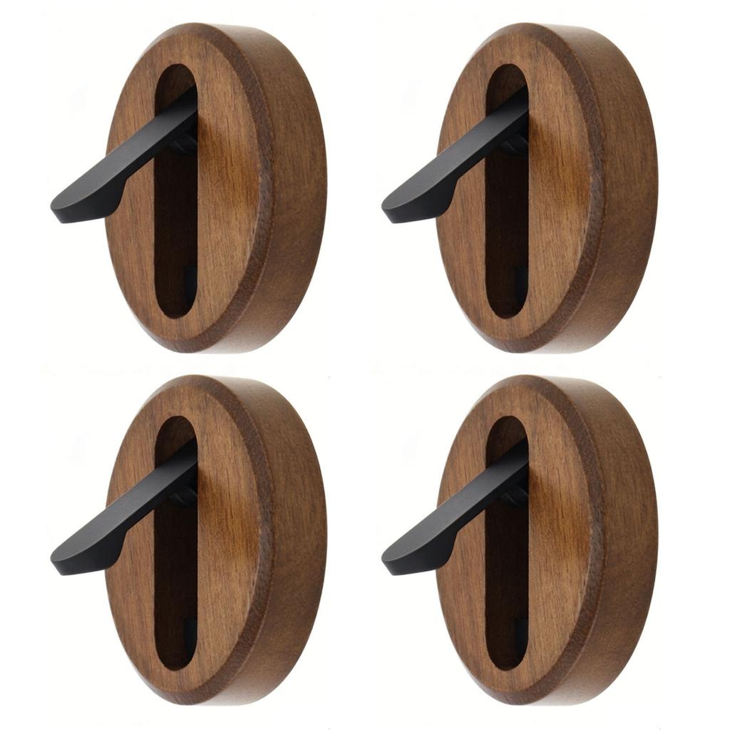 4PCS Folding Coat Hooks Wooden Round Farmhouse Foldable Wall Hooks for Hanging Clothes Towels Hat Backpack Purse Black