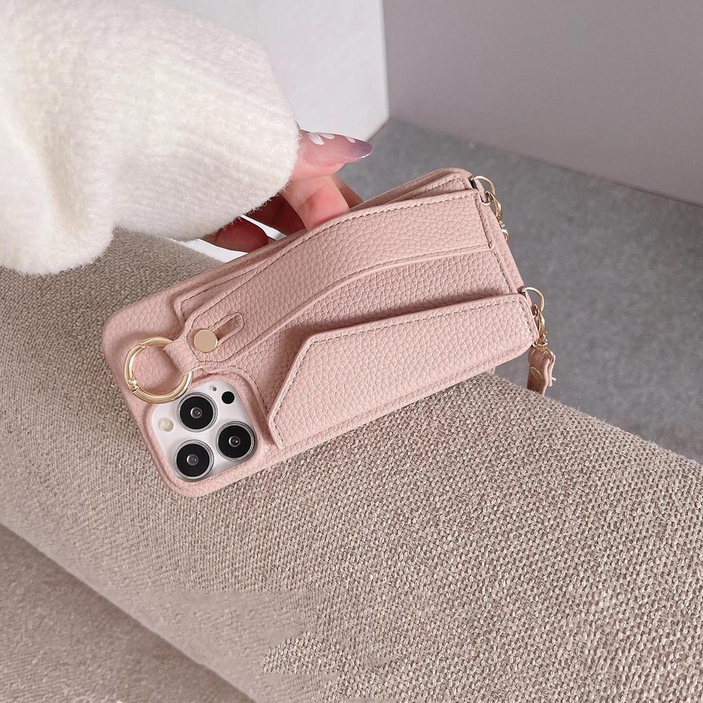 Crossbody Cards Solt Wallet Wristband Bag Case For iPhone 15 16 Pro Max 14 Plus 13 12 11 7 8 Se 2022 Lanyard Pocket litchi Cover