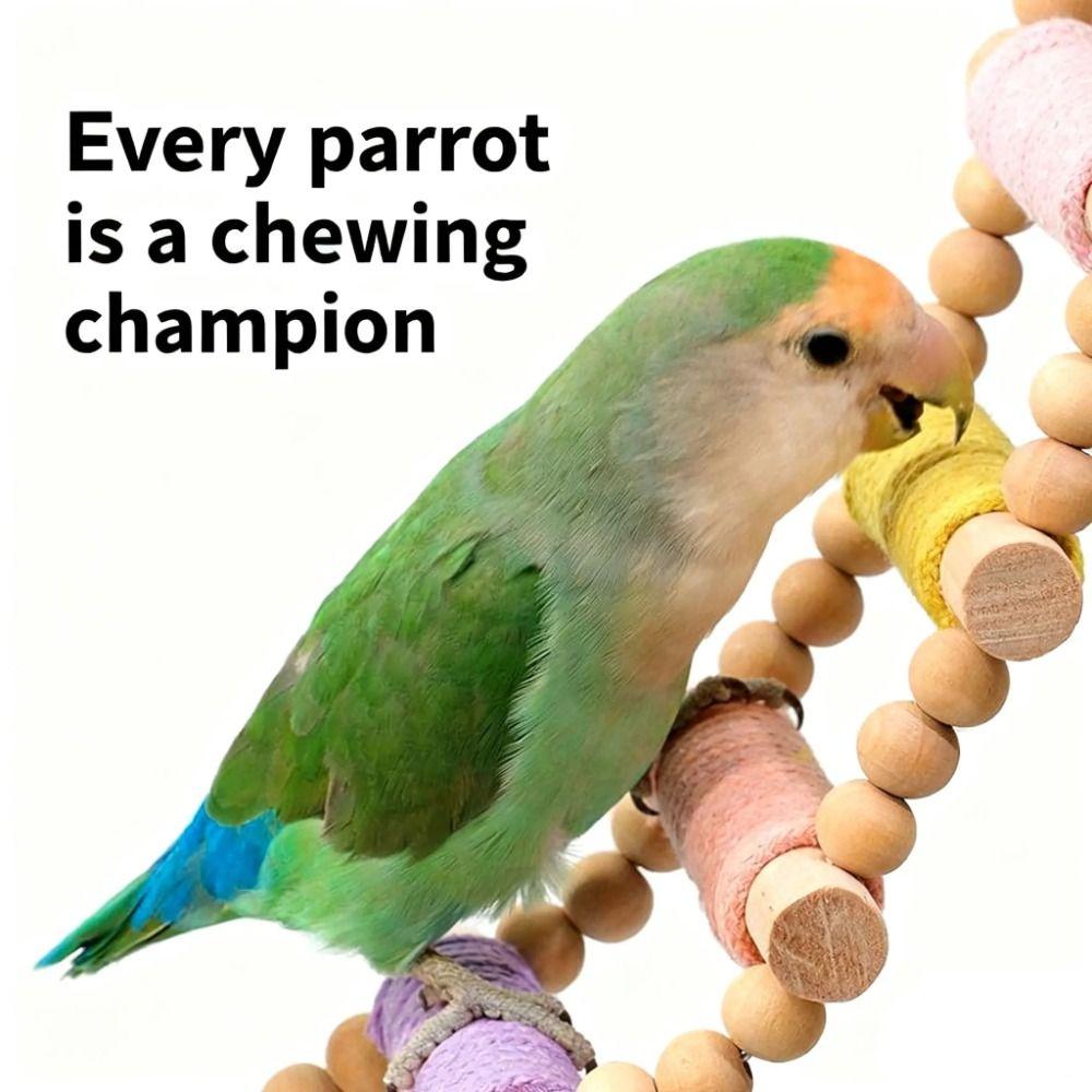 5/8/10 Steps Bird Cotton Rope Ladder Hanging Wood Bird Perch Safe Parrot Climbing Toy Cockatiels