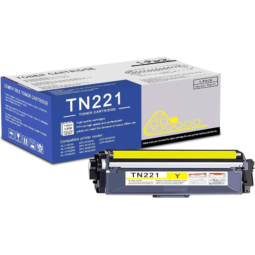 1 Pack TN221 Yellow Toner Cartridge High Yield Compatible TN221 Replacement for Brother HL-3140CW 3150CDN 3170CDW MFC-9130CW 9140CDN 9340CDW