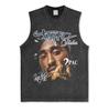 Canotta Senza Maniche Tupac Grafica Retro High Street Cotone Pesante