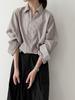 LUXI Women's Retro Striped Shell Button Shirt - Autumn Style, Lapel, Versatile Silhouette, 8535.