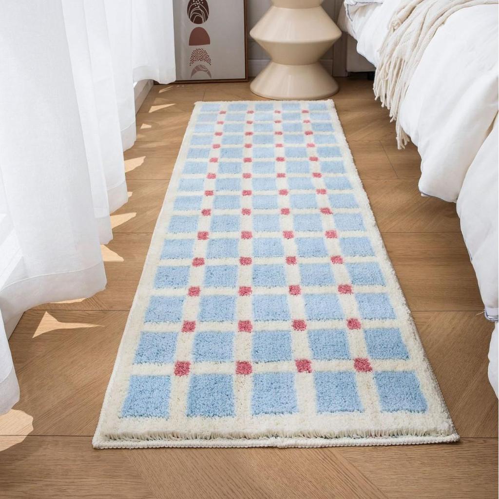 Thickened Anti-Slip Bedroom Rug: Flocked, Wear-Resistant, Water-Absorbent Foot Pad with Simple Striped Design