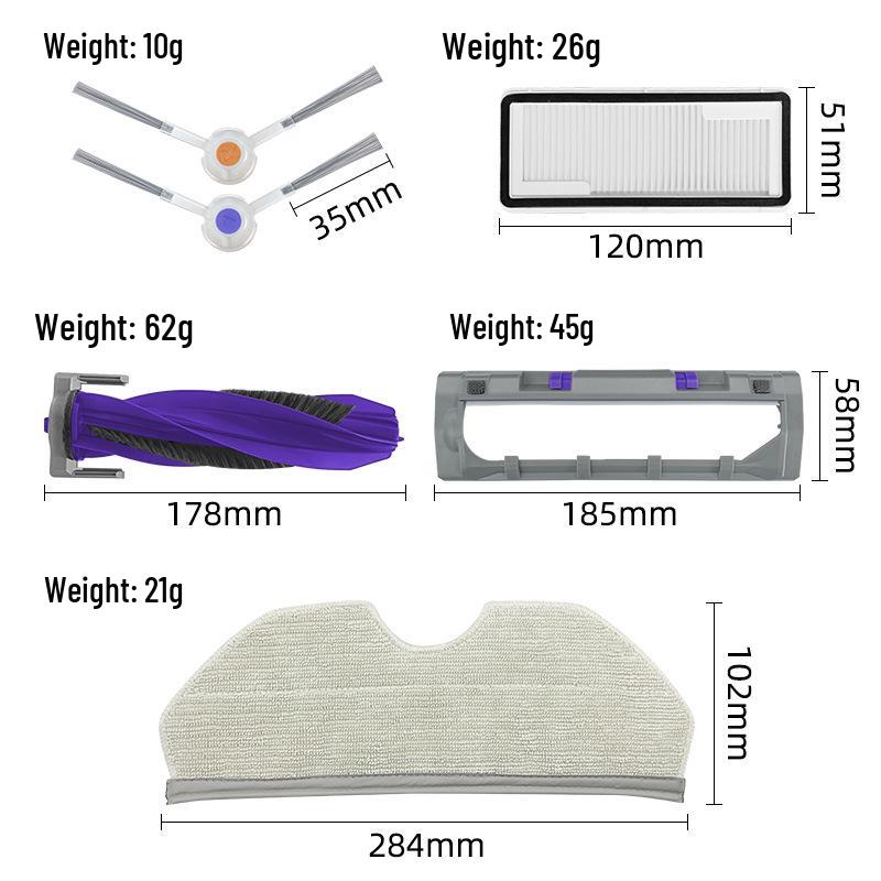 Accessories for Yunmi Robot Vacuum Cleaner: K1/Freo X Plus Main Brush, Side Brush, Dust Bag, Mop Cover Plate.