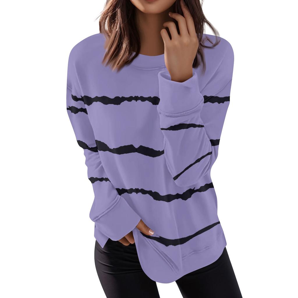 Women's Casual Contrast Color Long Sleeve Top Pullover Sweatshir
