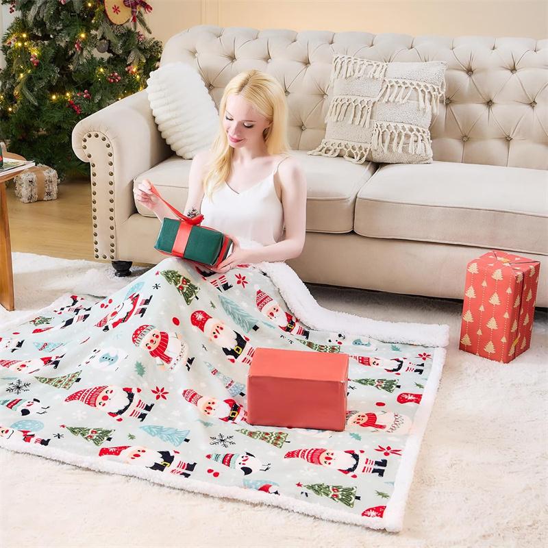 Christmas Throw Blanket Christmas Decorations Gifts For Women Sherpa Flannel Fleece Winter Holiday Blanket For Couch Sofa Bed