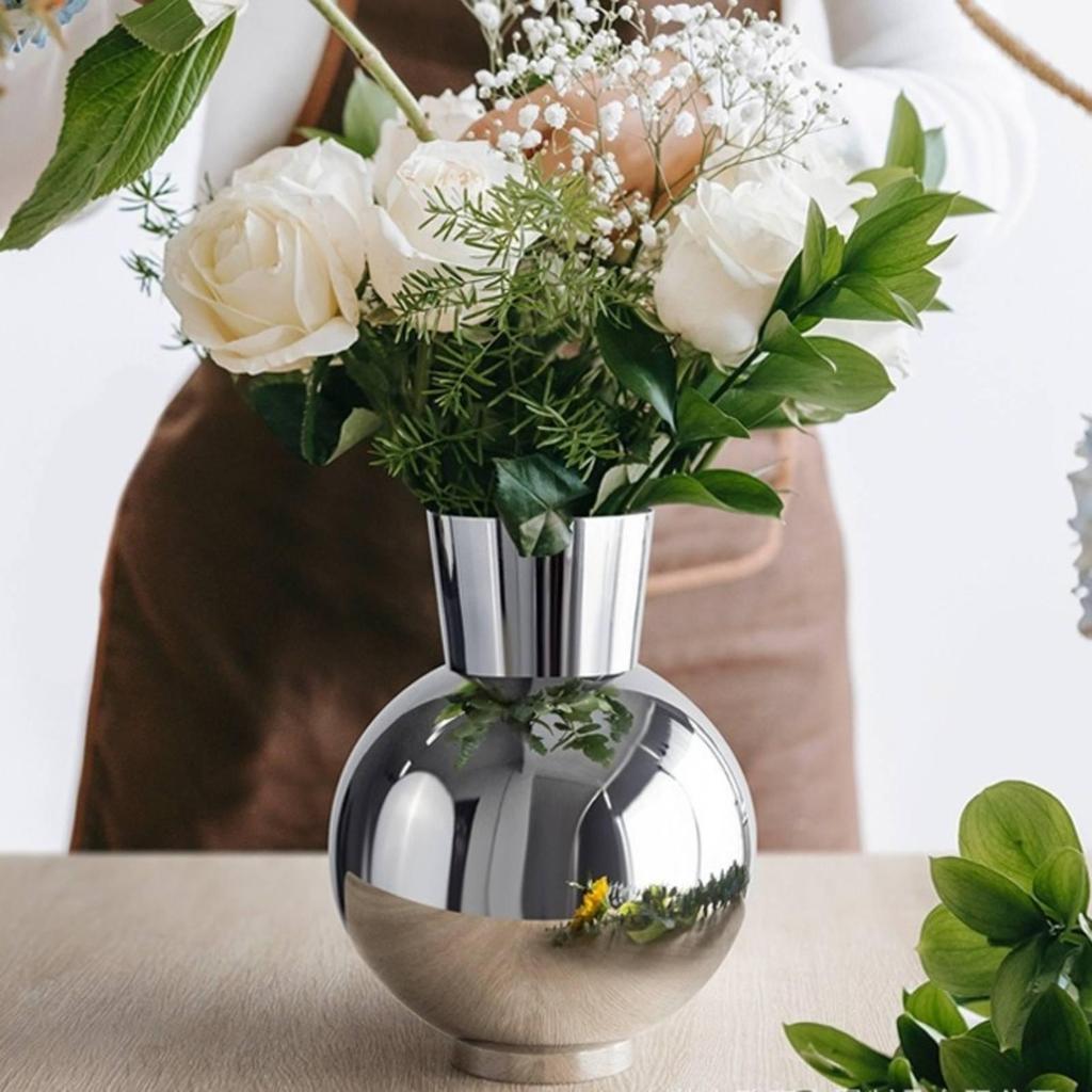 Ceramic Vase Mirrored with Narrow Neck Lustrous Flower Holder for Living Room, Entryway