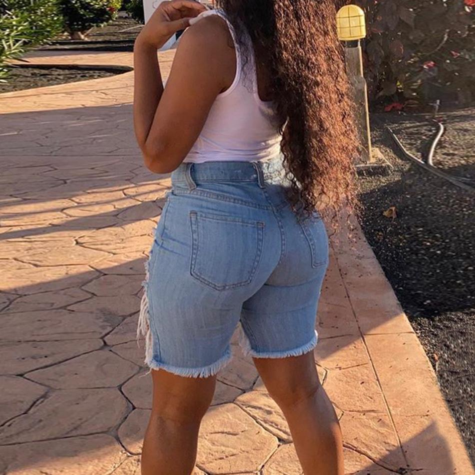 Shorts jeans femininos de verão rasgados com borda crua