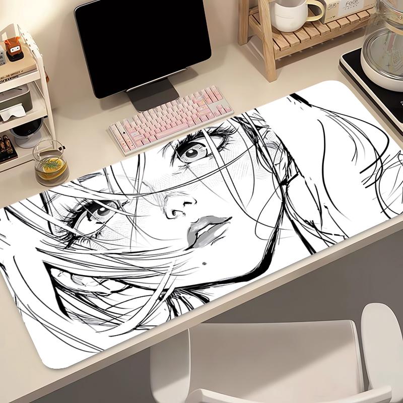 Mouse Pad Size Gamer Keyboard Pad Computer Gaming Black And White Extended Mousepad Office PC Accessories Anime Girl Desk Mat