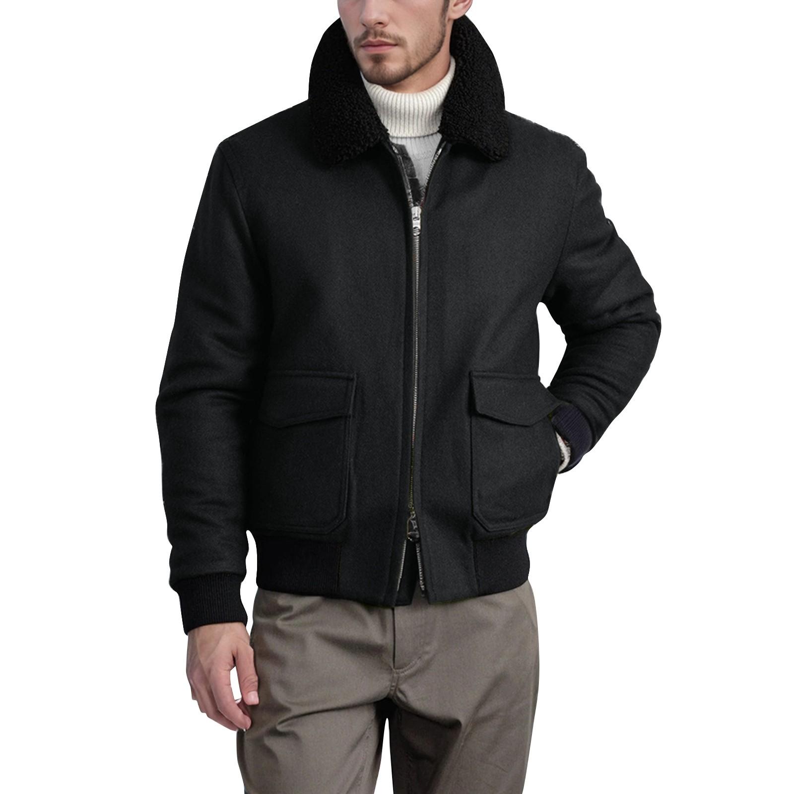 

Мужская зимняя куртка на молнии с большим карманом, однотонная плюшевая ретро-классика M чёрный