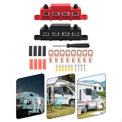 2x 4 Ways Wiring Row Junction Block ,300A Bus Bar Terminal RV Modification ,Accessories for