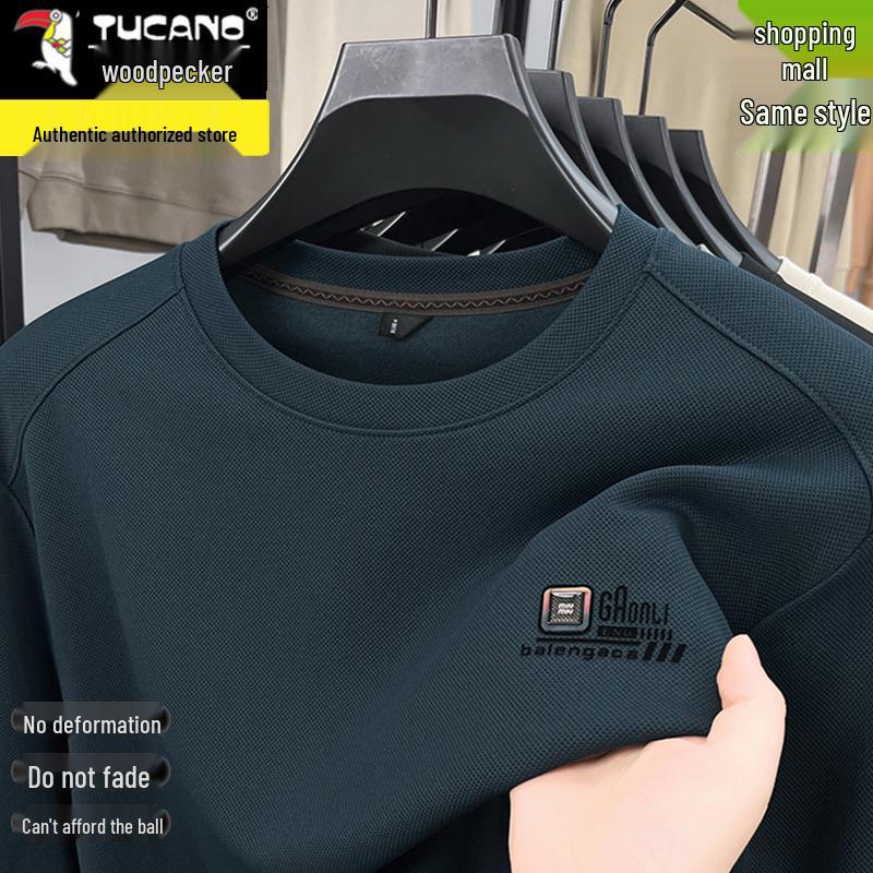 Woodpecker Men's Fleece-Lined Long Sleeve Sweatshirt - Warm Autumn/Winter Round Neck Top