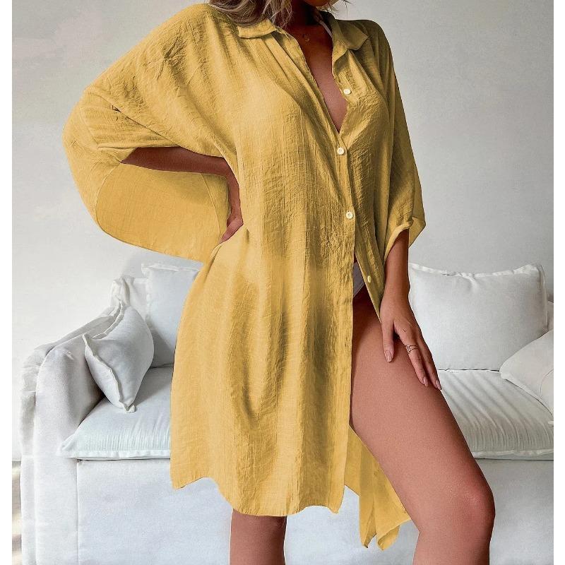 Letní volný kardigan ochrana proti slunci sarong žena bikini zakrytí plavky jednobarevné plážové oblečení zakrytí plavky dámské kimono šaty