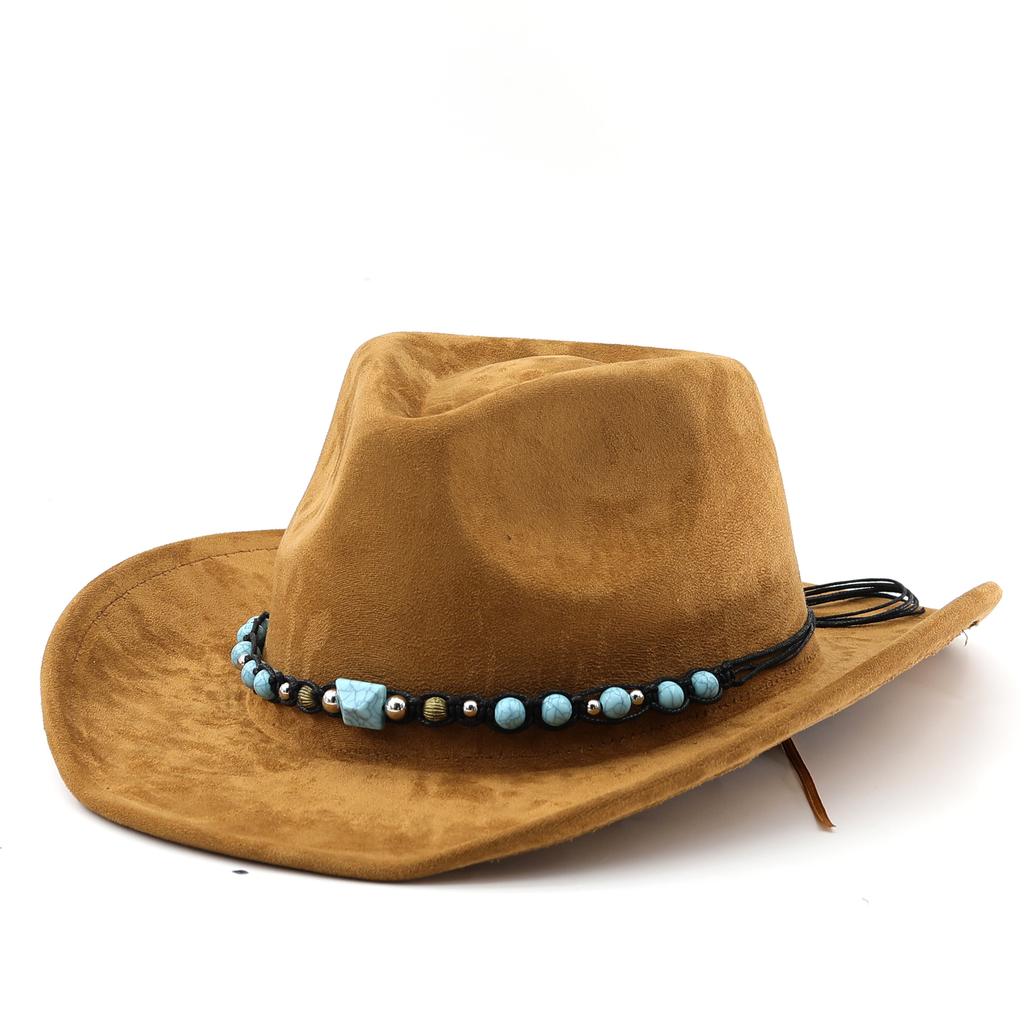 Bohemian ethnic style western suede denim hat fall and winter men's and women's felt hat rivet rolled brim jazz hat