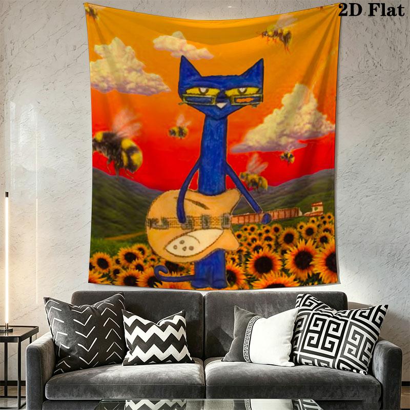 Pete Cat Magic Wall Hanging Printed Fabric Blanket Decorative Tapestries for Bedroom Living Room Home Decor