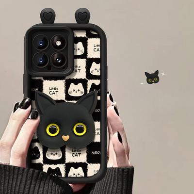 Vhodné pro pouzdro na mobilní telefon Xiaomi 14/13pro Note12/11 Trojrozměrná kočičí nášivka Redmi K70 Silikonová jehněčí kůže