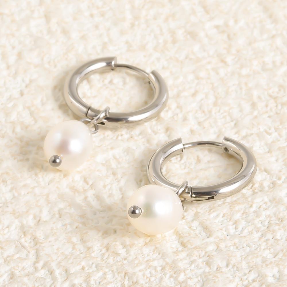 Real Natural Irregular Pearl Earring Stainless Steel Jewelry For Women Men Accessories Round Hoops Piercing Baroque Boucles Gift