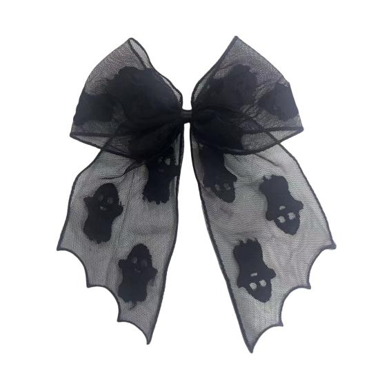Holiday Themed Hair Clip Halloween Bat Mesh Bow Spring Clips, Black White Lace Spider Web Accessories Barrettes, Gothic Dark Style for Women
