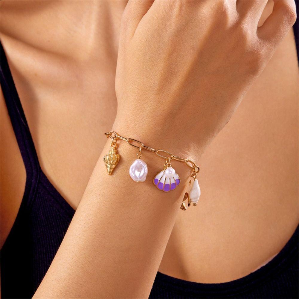 Boho Metal Gold Bracelet Tassel Bohemian Beach Jewelry Shell Starfish Bracelet  Jewelry Gifts