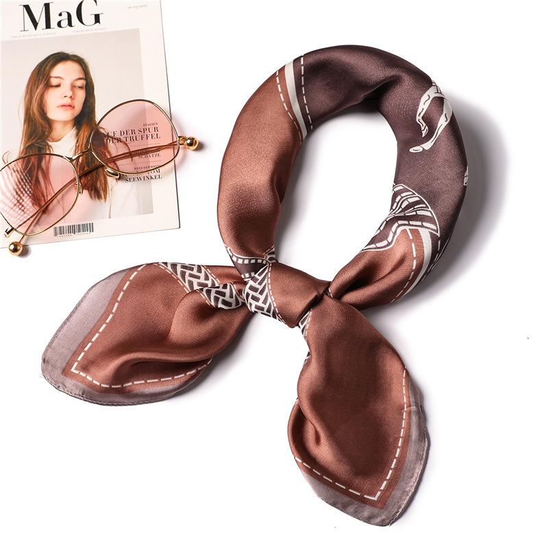 European and American style small silk scarf women's spring and autumn decorative tie scarf belt plaid war horse scarf silky soft 71cm square scarf