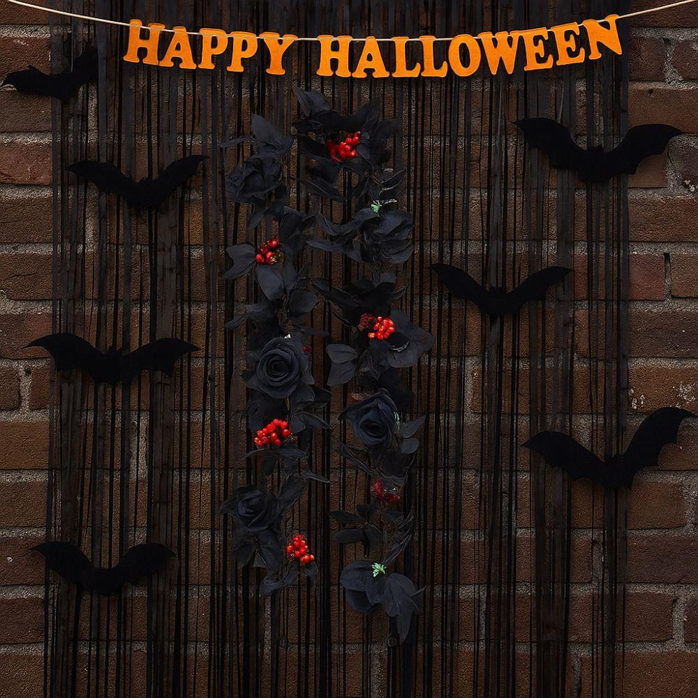 175CM Halloween Black Red Rose Leaf Flower Vine Fake Christmas Ceiling Wedding Floral Arrangement Halloween Party Home Decorate