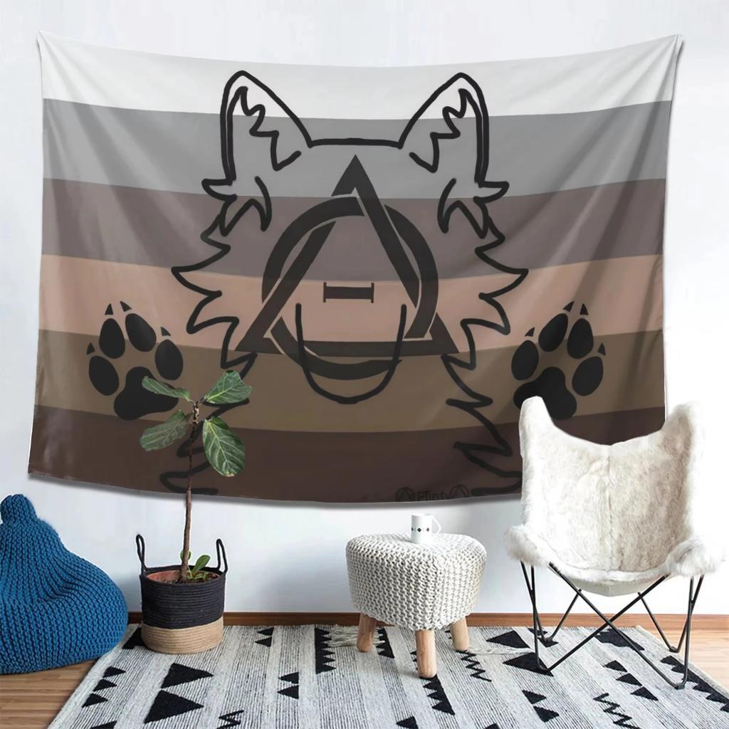 Therian Flag Wolf Tapestry, Grey Wolf Head Profile Horizontal Wall Hanging for Man Cave, Gaming Room, Office Decor