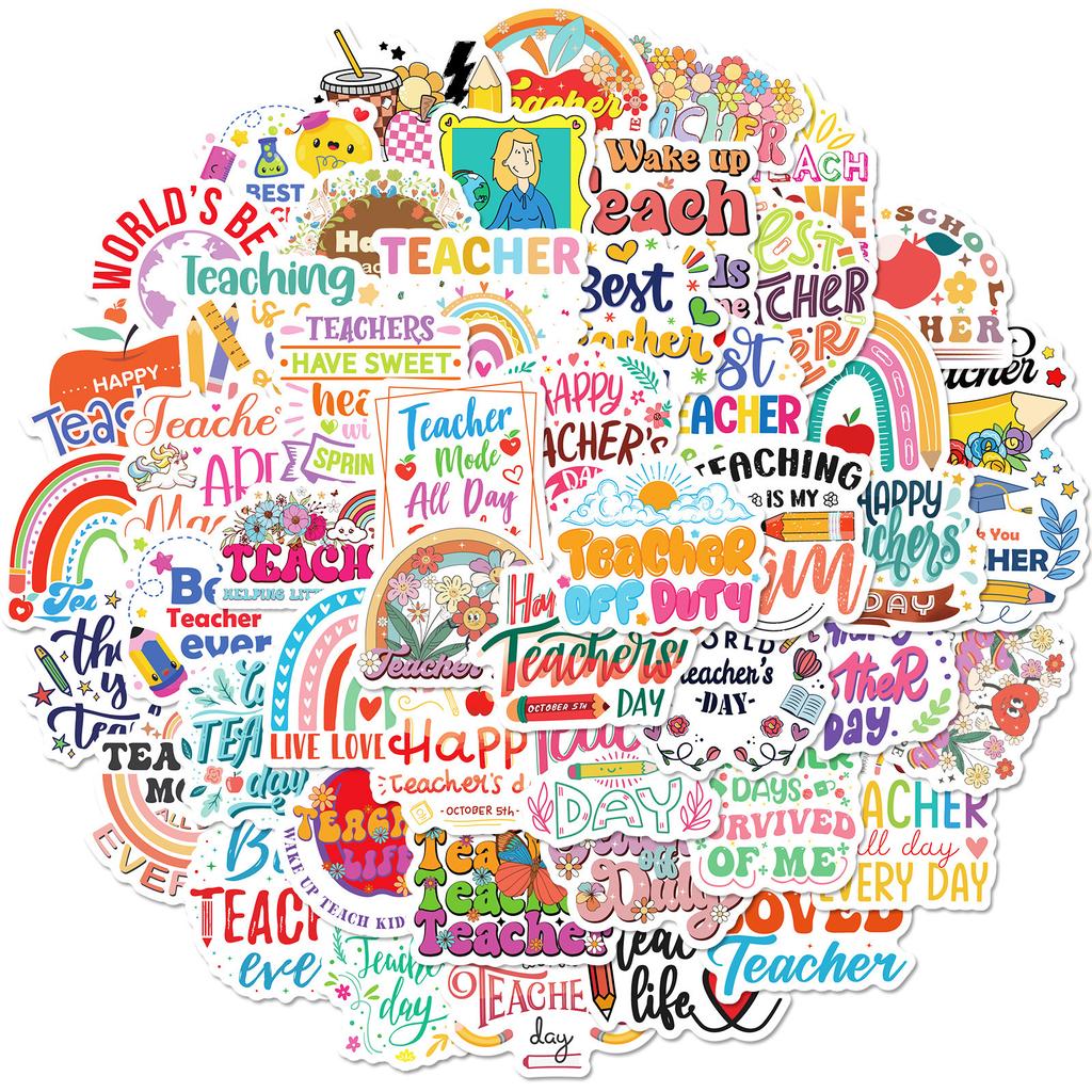 50 Teacher Stickers, English Short Sentences, Decorative Notebooks, Suitcases, Water Glasses, Stickers, Waterproof Stickers