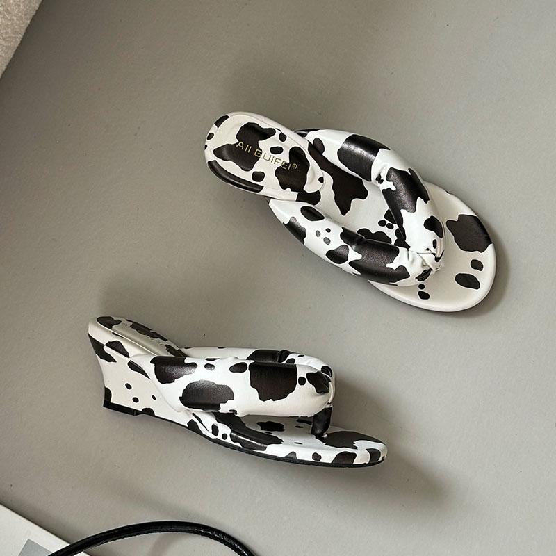 Fashion Red Fashion Round Toe Ladies Wedges Slippers Shoes Footwear Flock Women Wedges Slippers Shoes Female Sandals Slides Flip flops